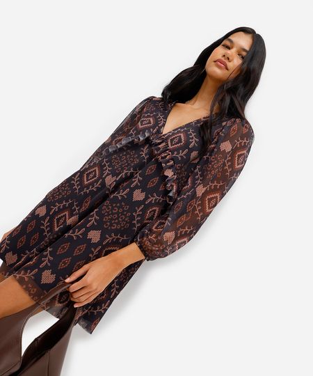 vestido feminino de tule com babado arabescos preto PP vestido feminino de tule com babado arabescos preto PP