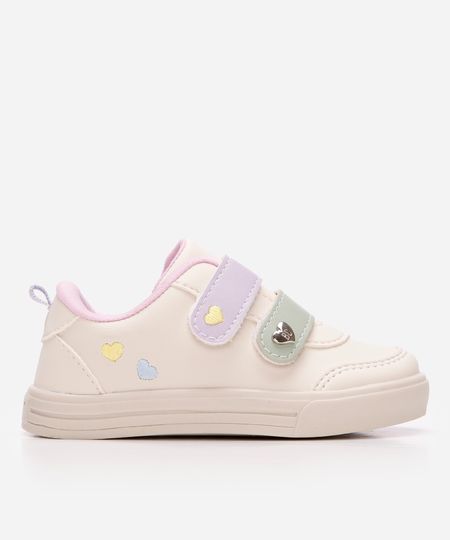tênis infantil cano baixo velcro coração bege 22 tênis infantil cano baixo velcro coração bege 22
