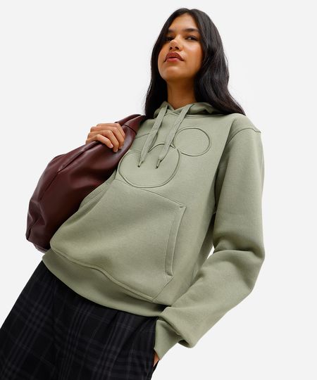 blusão feminino de moletom felpado com capuz mickey verde M