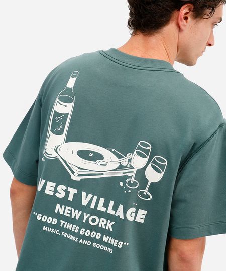 camiseta masculina de algodão estampada verde G