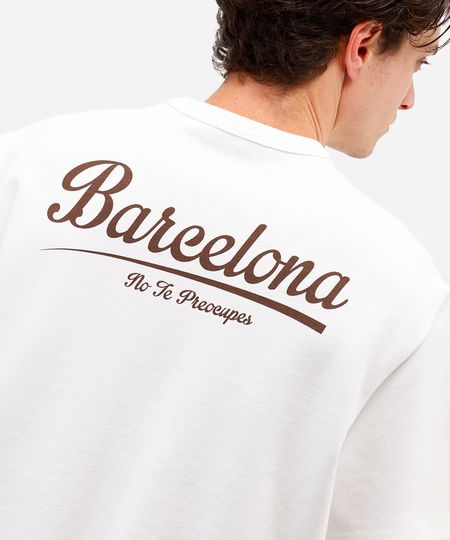camiseta masculina manga curta barcelona  off white M
