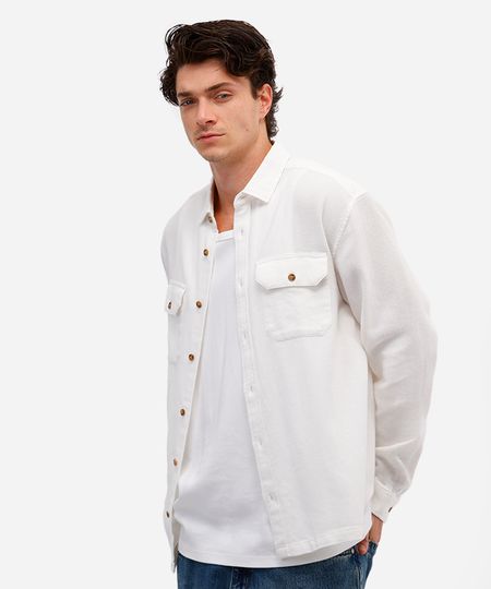 camisa masculina de algodão manga longa texturizada off white M camisa masculina de algodão manga longa texturizada off white M