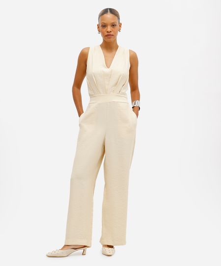 macacão feminino de viscose com pregas amarelo GG