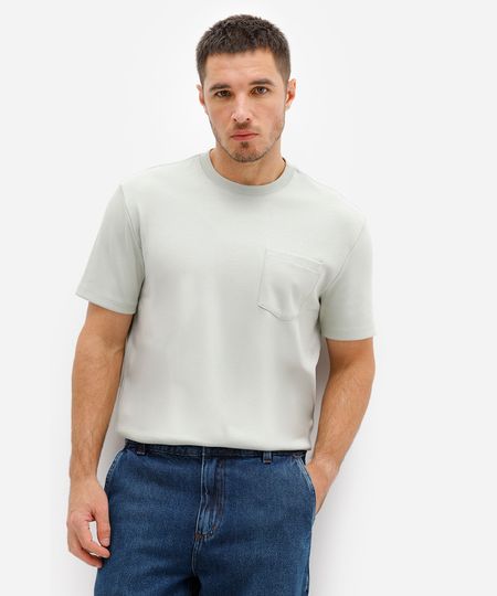 camiseta comfort masculina de algodão peruano bold com bolso verde PP camiseta comfort masculina de algodão peruano bold com bolso verde PP