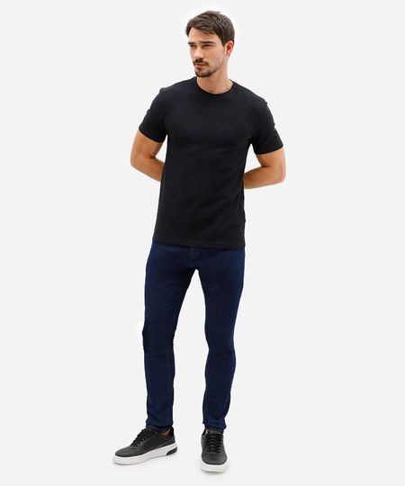 calça slim masculina jeans cropped barra dobrada azul 36