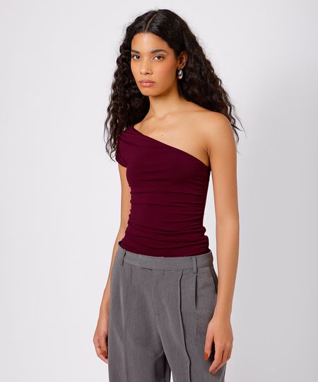 blusa ombro único feminina com franzido mindset vinho GG blusa ombro único feminina com franzido mindset vinho GG