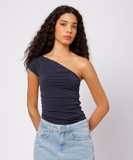 blusa ombro único feminina com franzido mindset preta PP blusa ombro único feminina com franzido mindset preta PP