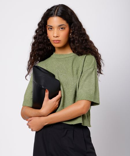 blusa feminina de tricot manga curta mindset verde PP blusa feminina de tricot manga curta mindset verde PP