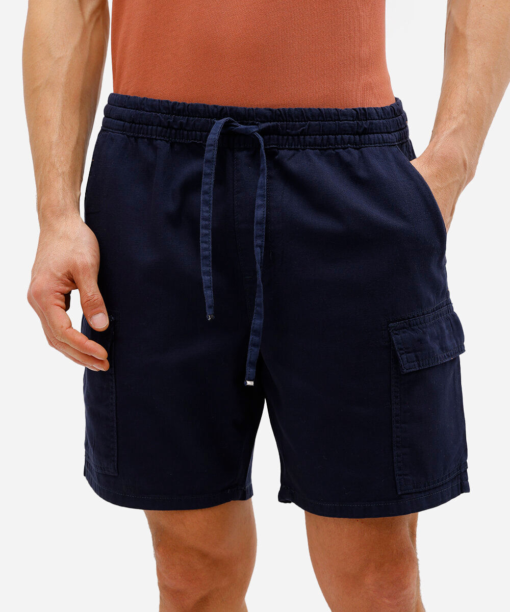 bermuda masculina cós elástico com bolsos azul