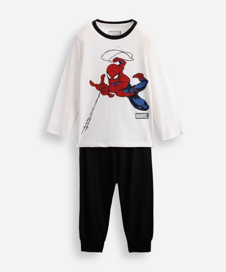 pijama infantil de algodão homem aranha off white 2