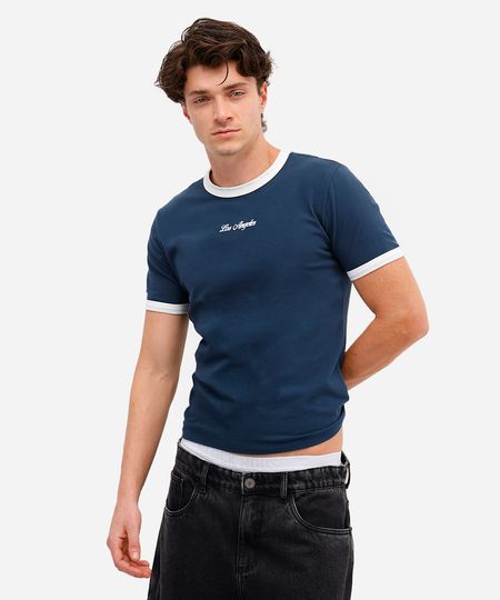 camiseta muscle masculina de algodão estampada azul M camiseta muscle masculina de algodão estampada azul M