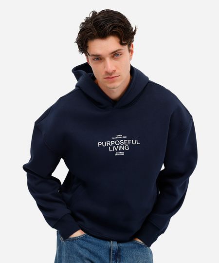 blusão masculino de moletom felpado com capuz estampado azul P blusão masculino de moletom felpado com capuz estampado azul P