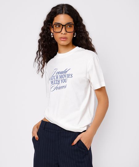 camiseta feminina de algodão estampada mubi mindset off white PP camiseta feminina de algodão estampada mubi mindset off white PP