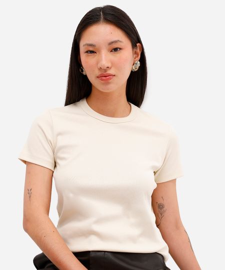 camiseta feminina de algodão peruano bege PP