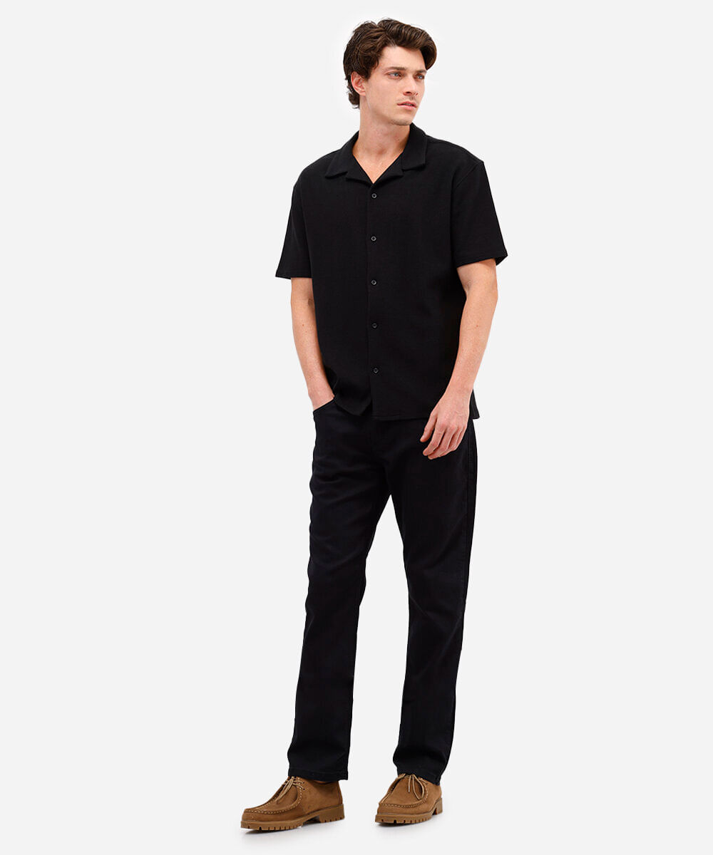 calça reta masculina de sarja com bolsos - black jeans