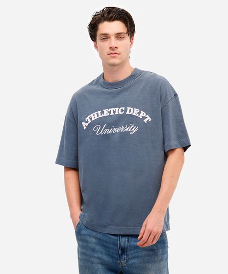 camiseta masculina de algodão oversized estampada estonada azul M