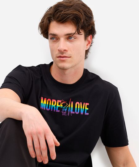 camiseta masculina de algodão snoopy pride preta PP