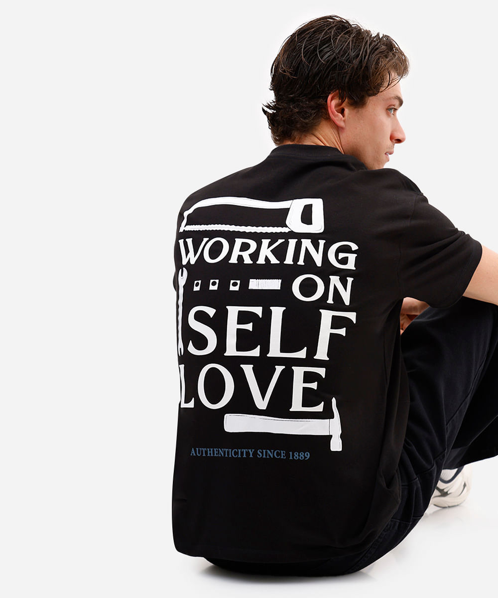 camiseta masculina de algodão oversized self love preta