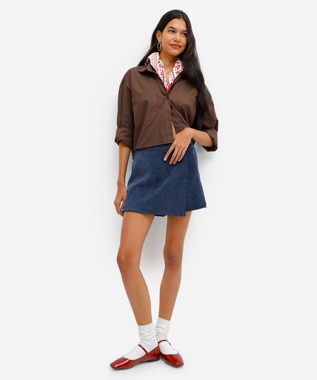 short saia feminino de veludo cotelê azul 40 short saia feminino de veludo cotelê azul 40