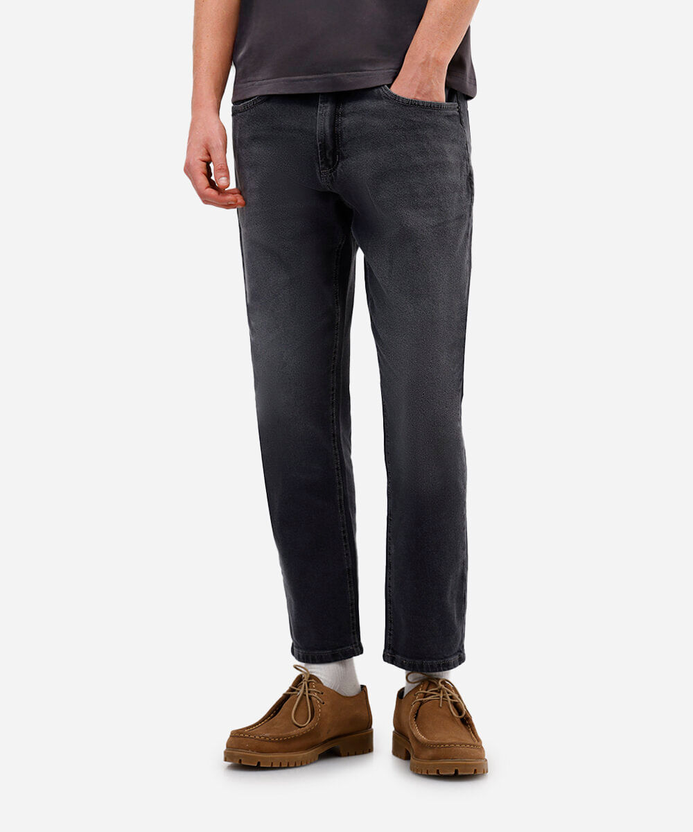 calça slim cropped masculina jeans preta