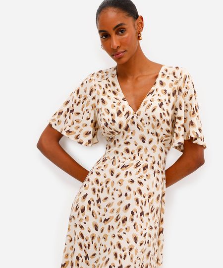 vestido midi feminino de viscose estampado bege M