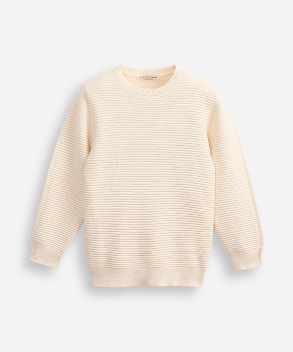 suéter de tricot infantil manga longa bege 6