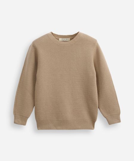 suéter de tricot infantil manga longa bege 8