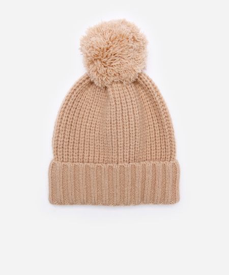 gorro de tricot pompom bege UNICO gorro de tricot pompom bege UNICO