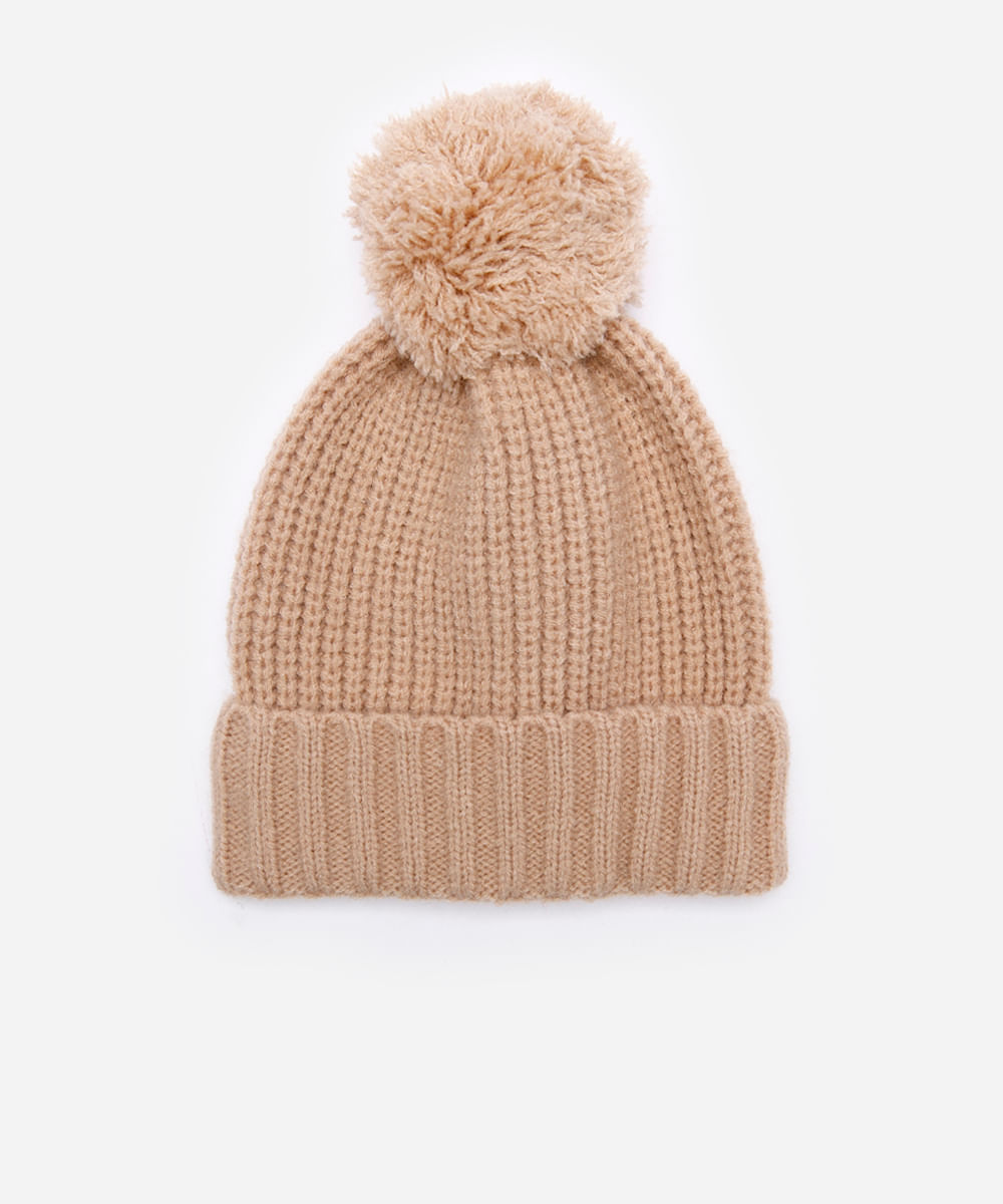 gorro de tricot pompom bege