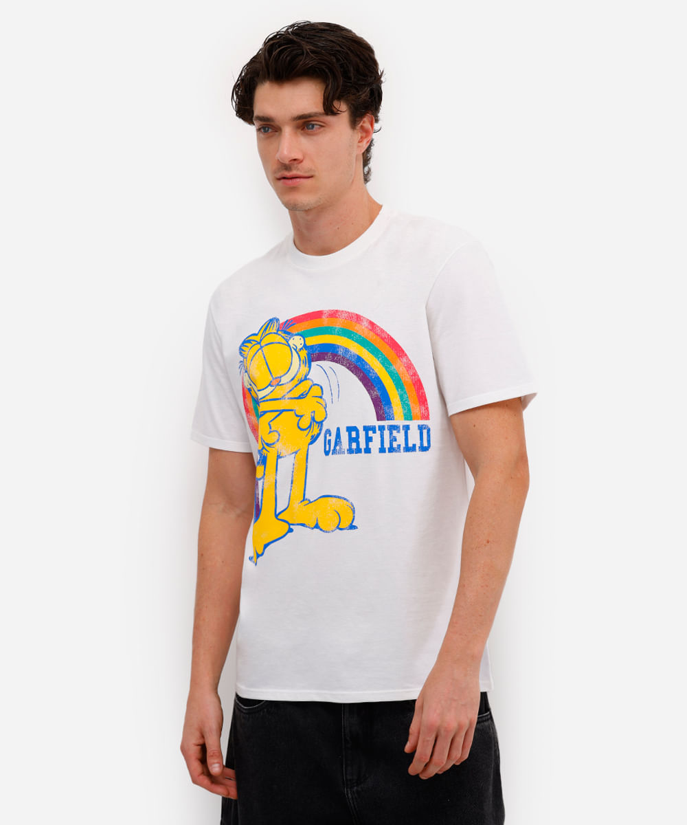 camiseta masculina de algodão garfield off white