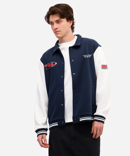 jaqueta college masculina de moletom felpado hot wheels azul P jaqueta college masculina de moletom felpado hot wheels azul P