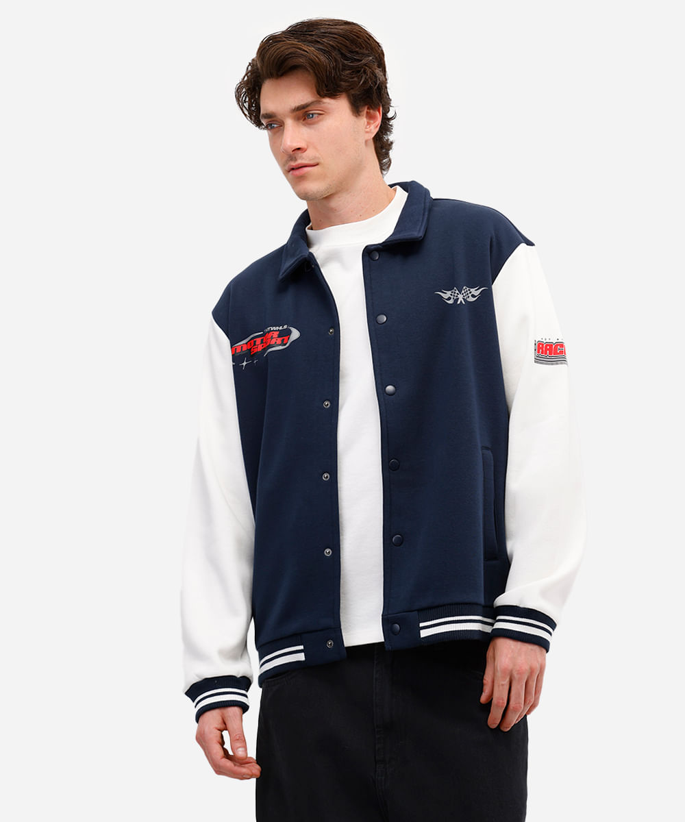 jaqueta college masculina de moletom felpado hot wheels azul