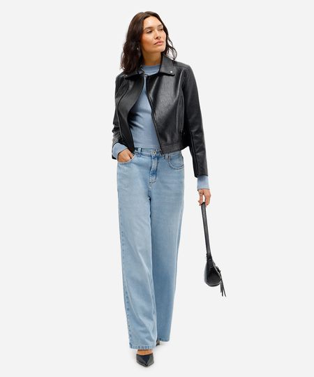 calça wide leg feminina jeans cós elástico azul 34