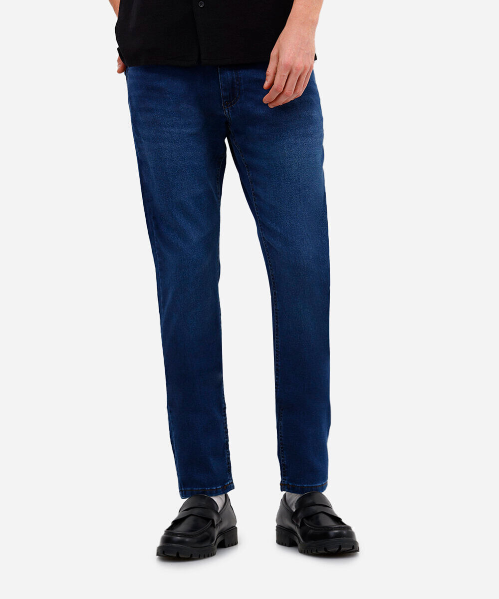 calça jeans slim azul escuro - jeans escuro