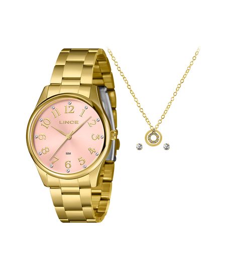 kit relógio feminino lince lrgj177l40ka9wr2kx analógico dourado UNICO kit relógio feminino lince lrgj177l40ka9wr2kx analógico dourado UNICO