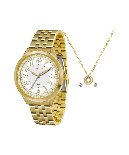 kit relógio feminino lince lrg4330lka9qb2kx analógico dourado UNICO kit relógio feminino lince lrg4330lka9qb2kx analógico dourado UNICO