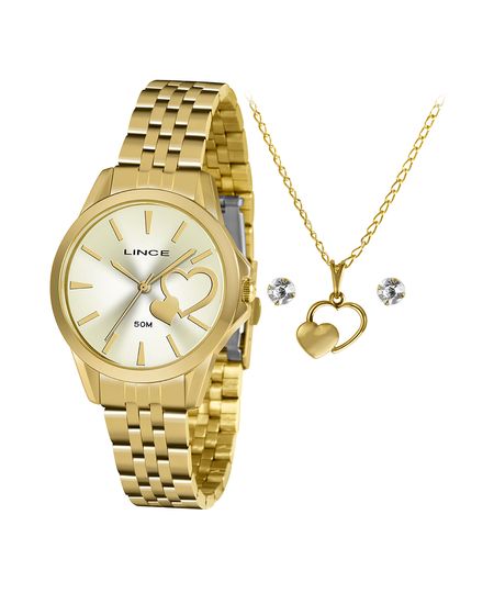 kit relógio feminino lince lrgh153l ky56c1kx analógico dourado UNICO kit relógio feminino lince lrgh153l ky56c1kx analógico dourado UNICO