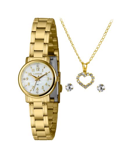 kit relógio feminino lince lrgh174l25 k02eb2kx analógico dourado UNICO kit relógio feminino lince lrgh174l25 k02eb2kx analógico dourado UNICO