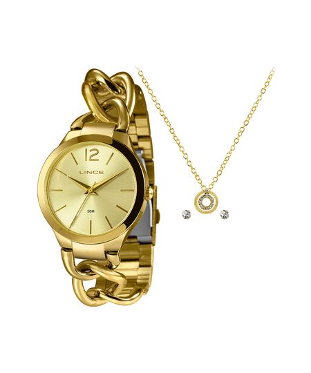kit relógio feminino lince lrg4734l40ka9tc2kx analógico dourado UNICO kit relógio feminino lince lrg4734l40ka9tc2kx analógico dourado UNICO
