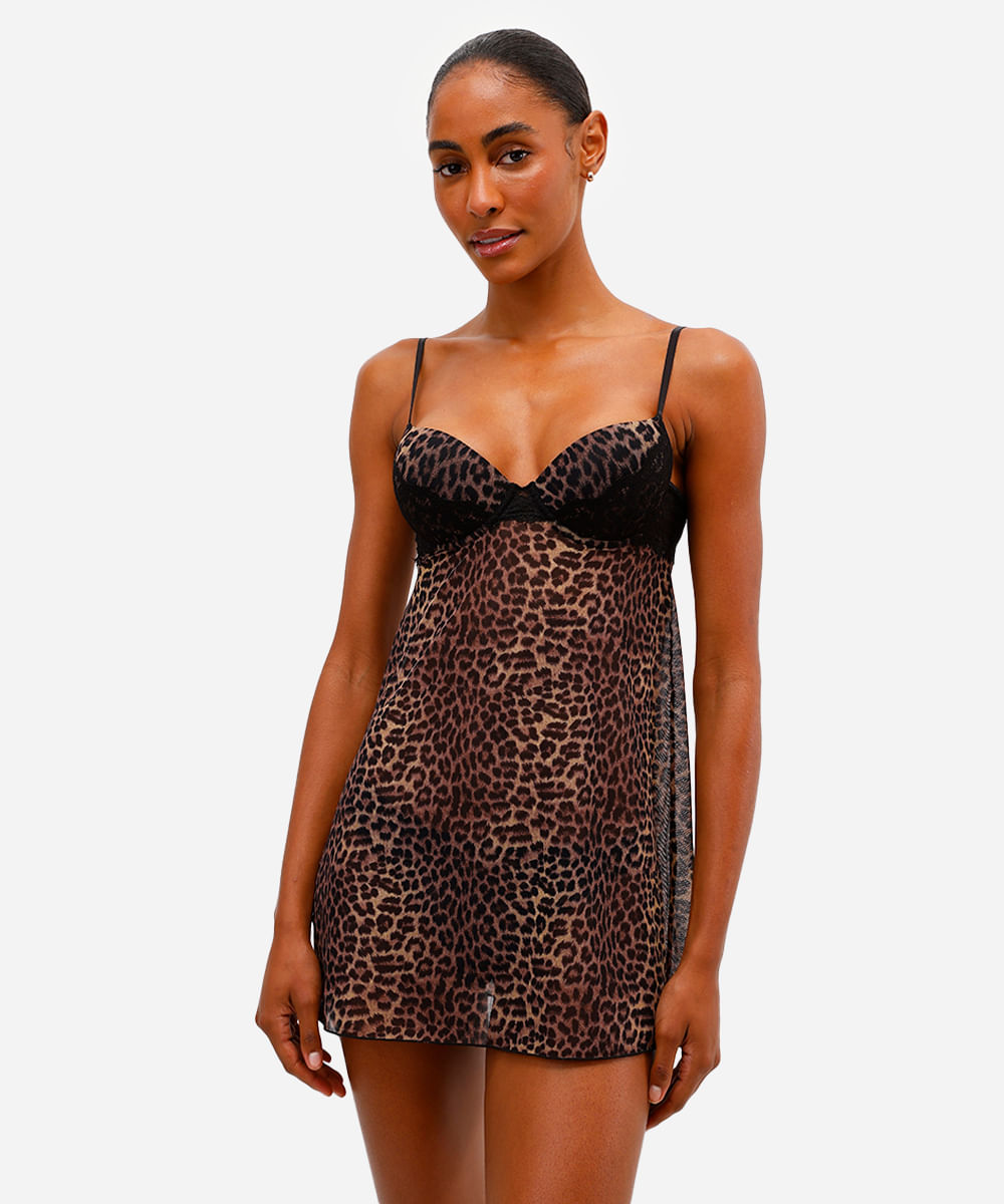 camisola feminina meia taça animal print bege
