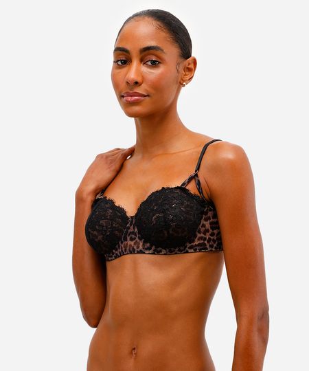 sutiã meia taça de tule com renda animal print bege 42 sutiã meia taça de tule com renda animal print bege 42