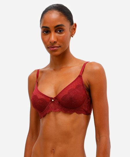 sutiã meia taça sem bojo de tule e renda vinho 40 sutiã meia taça sem bojo de tule e renda vinho 40