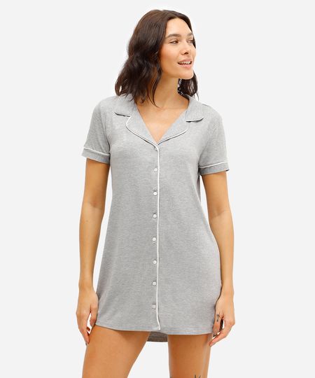 camisola feminina de viscose com nervuras cinza PP camisola feminina de viscose com nervuras cinza PP