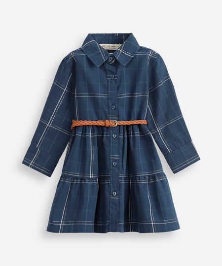 vestido infantil manga longa xadrez azul 2