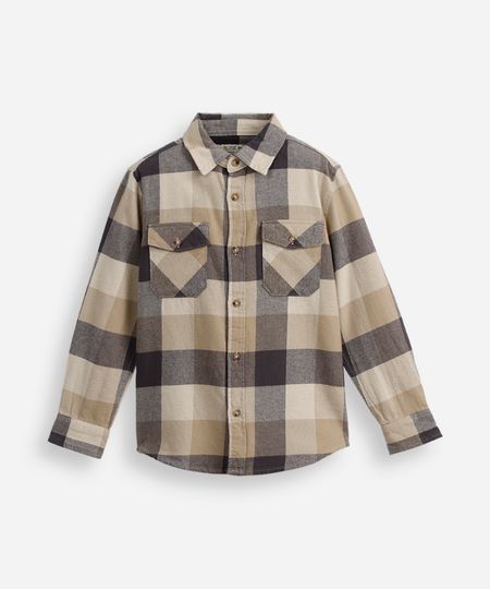 camisa infantil de algodão manga longa xadrez bege 6 camisa infantil de algodão manga longa xadrez bege 6