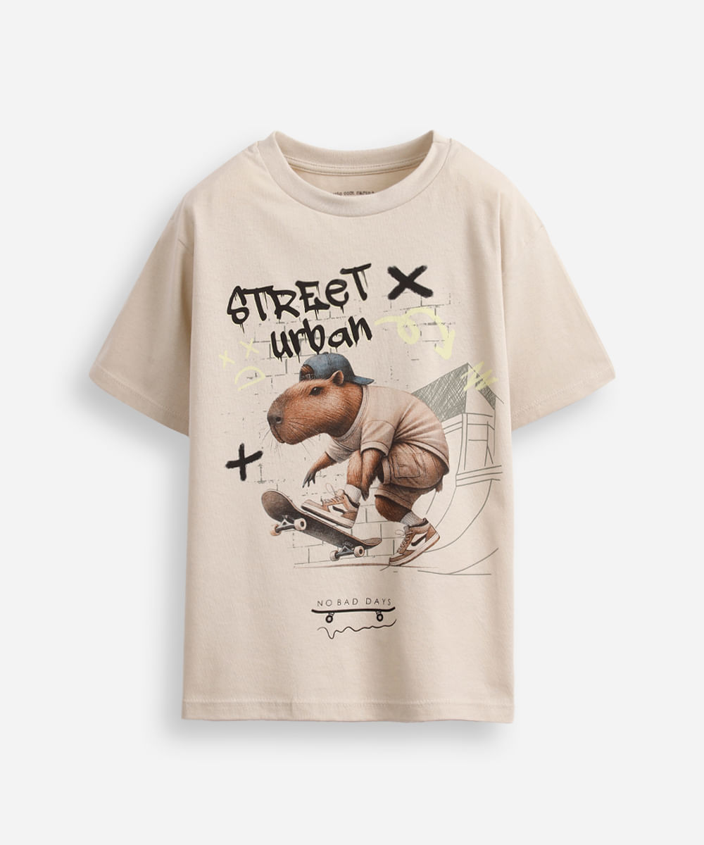 camiseta capivara skate bege
