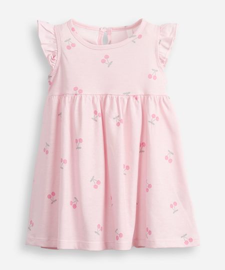 vestido infantil manga curta cerejas rosa 6-9