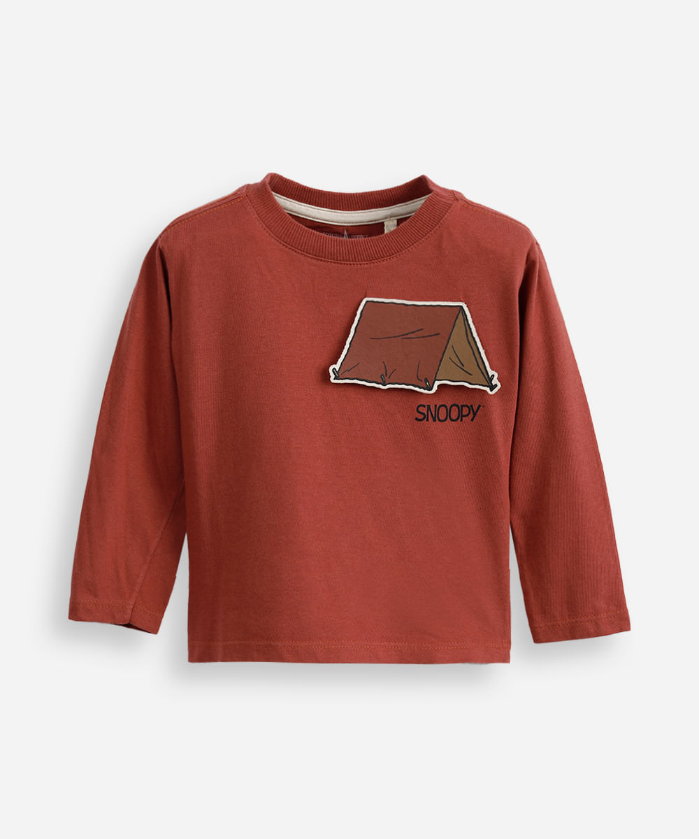 blusa de algodão infantil manga longa snoopy vermelha