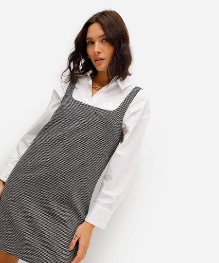 vestido curto feminino pied de poule  preto P vestido curto feminino pied de poule  preto P