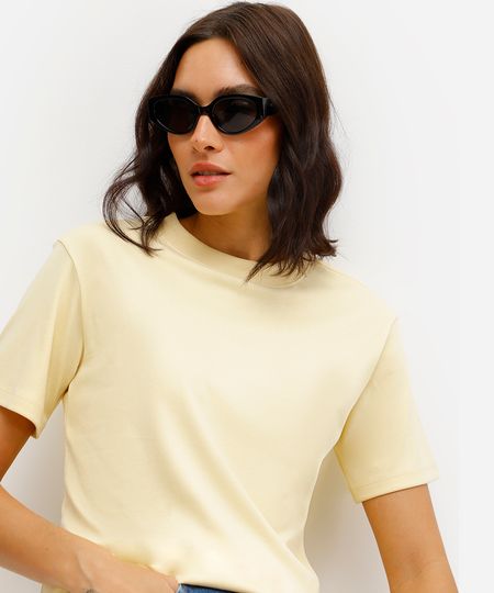 camiseta feminina de algodão peruano manga curta amarela P